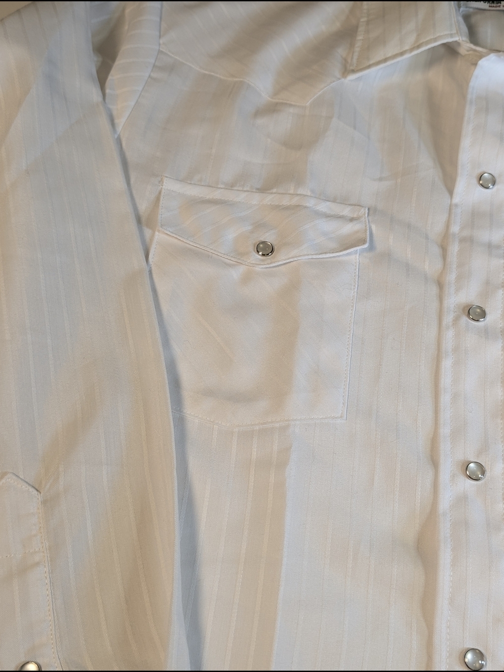 Vintage H Bar C Western Shirt Mens White Tonal Stripe Pearl XL - Picture 5 of 8